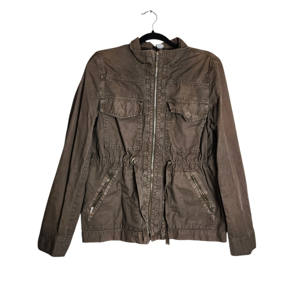 J.Crew Women Brown Cotton Utility Field Jacket Size M Full Zip Drawstring Waist